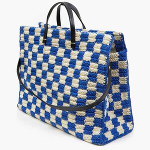 CLARE V Summer Simple Crochet Cotton Tote Cobalt Blue & Cream